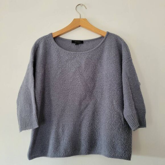 Ann Taylor Acrylic/Wool Blend Women's Blue Gray Sweater M Half Sleeve - Picture 1 of 7